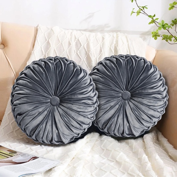 NEW Pleated Round VELVET Throw Pillow Chair Sofa Living Room Home Decor U CHOOSE - Picture 7 of 15